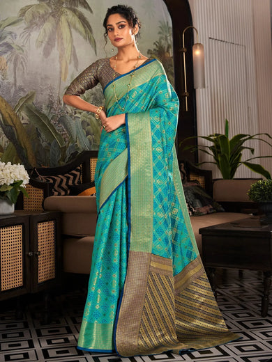 Awesome Sky Blue Zari Weaving Silk Traditional Saree With Blouse